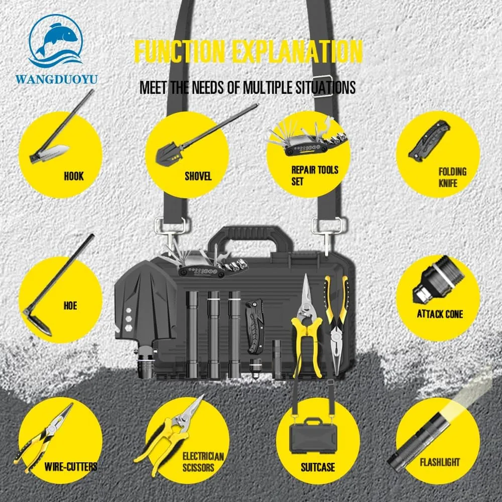 Multifunctional Folding Tactical Shovel Outdoor Survival Shovel Set Carbon Steel Suitable for Outdoor Camping Off-Road Hiking Backpack Emergency (SD14-26G)