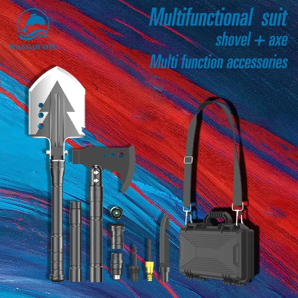 Multifunctional Folding Tactical Shovel Outdoor Survival Shovel Set Carbon Steel Suitable for Outdoor Camping Off-Road Hiking Backpack Emergency (SD14X-2-F8)