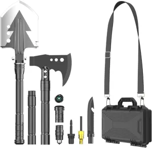 Multifunctional Folding Tactical Shovel Outdoor Survival Shovel Set Carbon Steel Suitable for Outdoor Camping Off-Road Hiking Backpack Emergency (SD14X-2-F8)