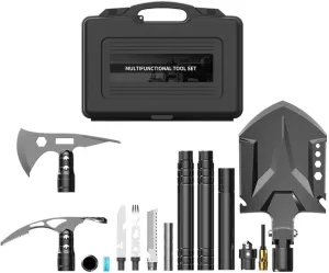 Multifunctional Folding Tactical Shovel Outdoor Survival Shovel Set Carbon Steel Suitable for Outdoor Camping Off-Road Hiking Backpack Emergency (TL1-F45)