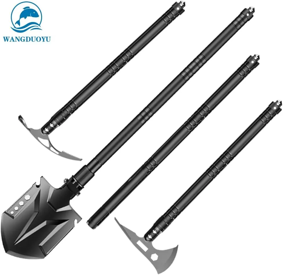 Multifunctional Folding Tactical Shovel Outdoor Survival Shovel Set Carbon Steel Suitable for Outdoor Camping Off-Road Hiking Backpack Emergency (TL1-F45)