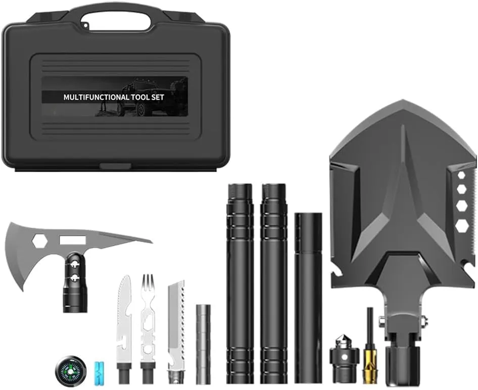 Multifunctional Folding Tactical Shovel Outdoor Survival Shovel Set Carbon Steel Suitable for Outdoor Camping Off-Road Hiking Backpack Emergency (TL1-F4)