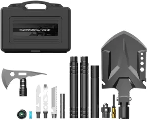 Multifunctional Folding Tactical Shovel Outdoor Survival Shovel Set Carbon Steel Suitable for Outdoor Camping Off-Road Hiking Backpack Emergency (TL1-F4)