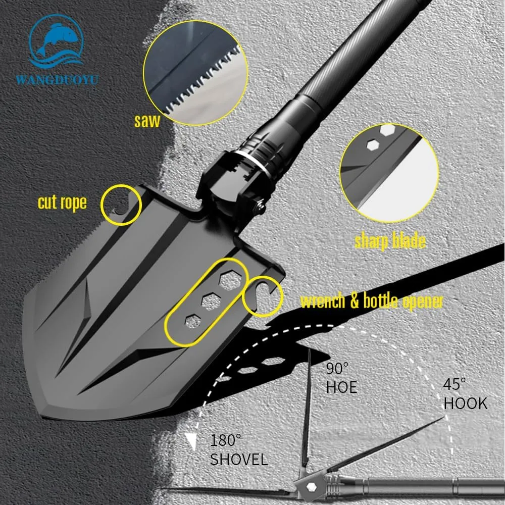 Multifunctional Folding Tactical Shovel Outdoor Survival Shovel Set Carbon Steel Suitable for Outdoor Camping Off-Road Hiking Backpack Emergency (XD14-26B-F8)