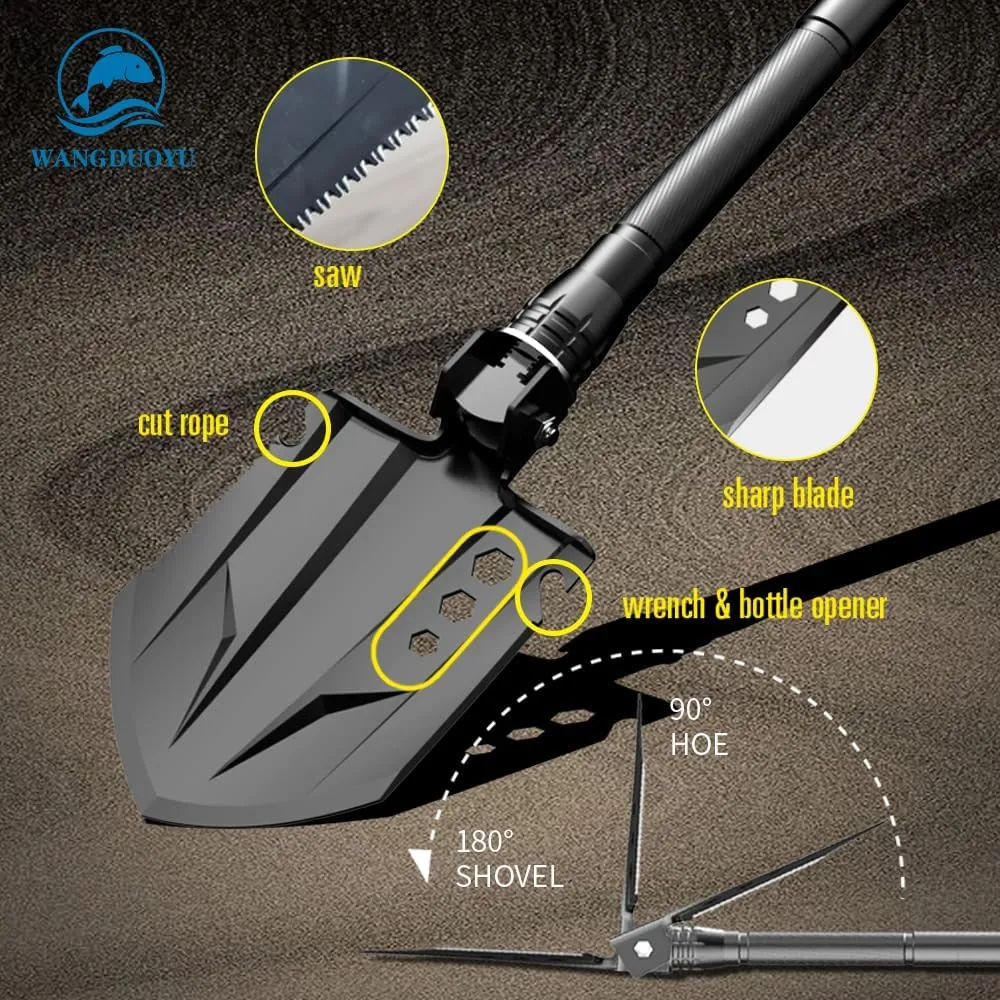 Multifunctional Folding Tactical Shovel Outdoor Survival Shovel Set Carbon Steel Suitable for Outdoor Camping Off-Road Hiking Backpack Emergency (XD14-26S)