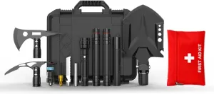 Multifunctional Folding Tactical Shovel Outdoor Survival Shovel Set Carbon Steel Suitable for Outdoor Camping Off-Road Hiking Backpack Emergency(TL1-J)