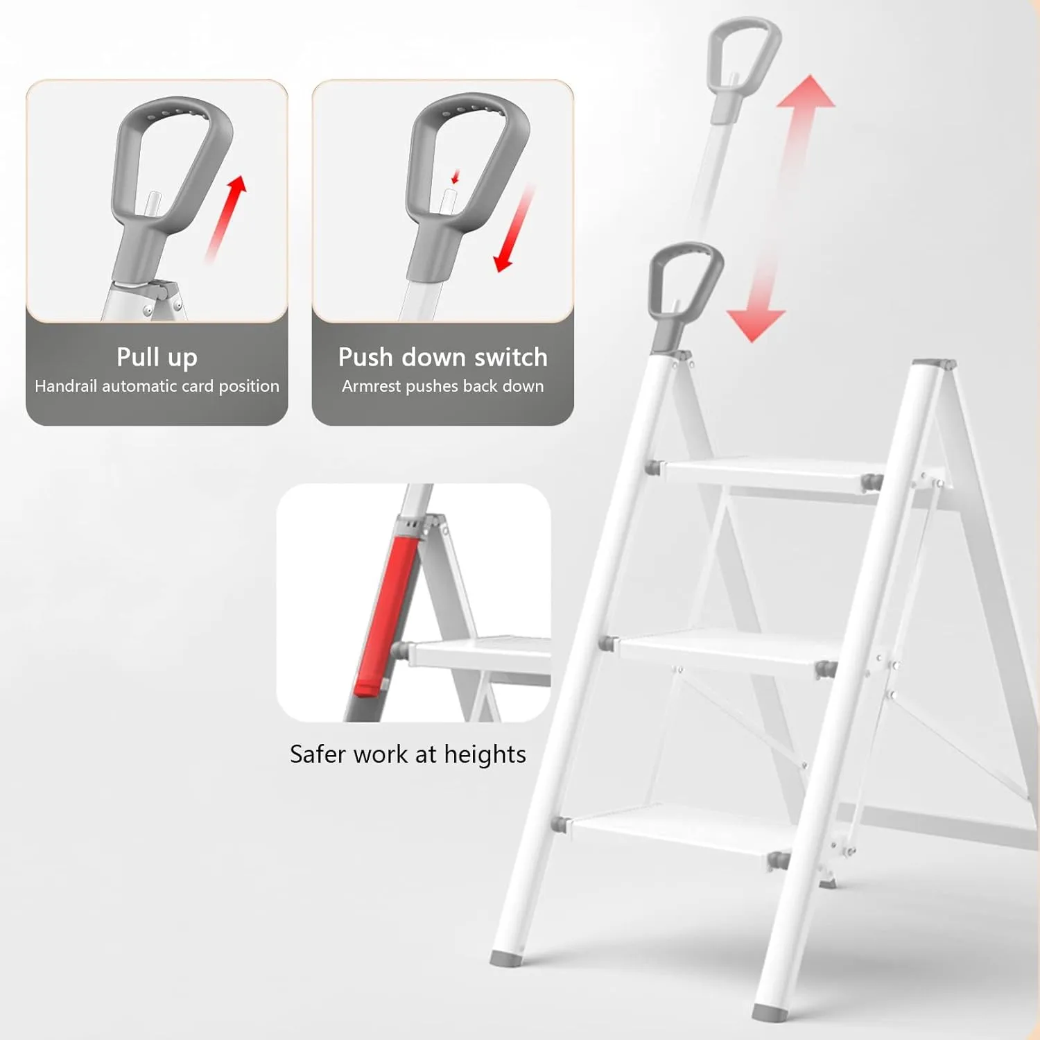 Multifunctional Lightweight Herringbone Ladder Folding Ladder Household High Stool with Telescopic Armrest, White/Black (Color : Black Color, Size : 3-Step Ladder)