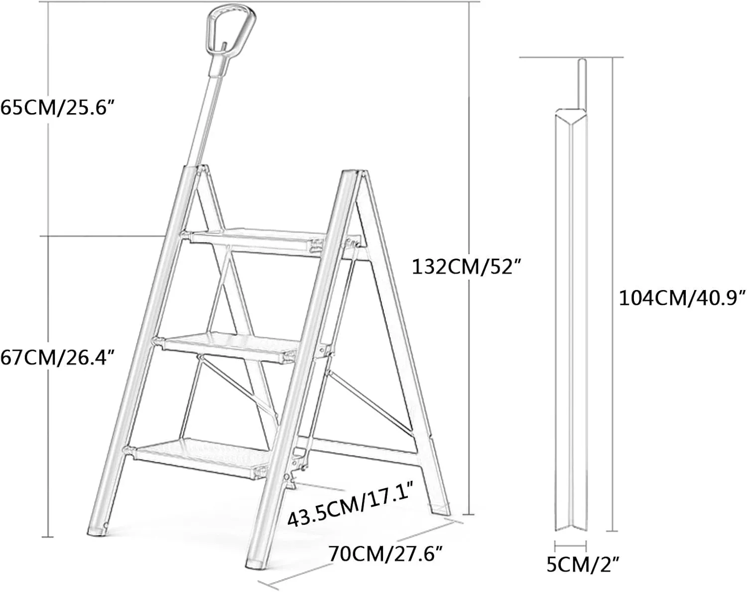 Multifunctional Lightweight Herringbone Ladder Folding Ladder Household High Stool with Telescopic Armrest, White/Black (Color : Black Color, Size : 3-Step Ladder)