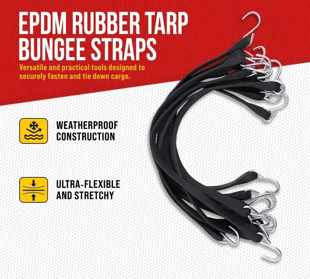 Mytee Products 21" EPDM Tarp Bungee Straps Crimped Hooks -50 Pack