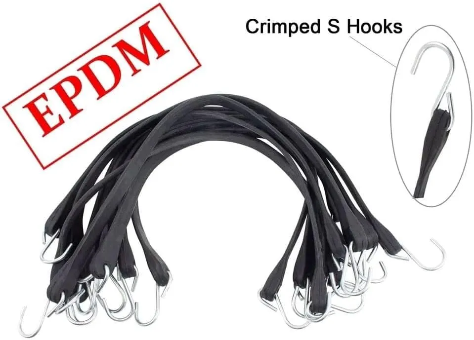 Mytee Products 21" EPDM Tarp Bungee Straps Crimped Hooks -50 Pack