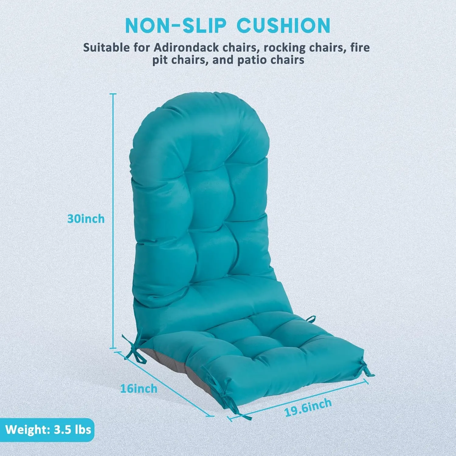 nalone 2 Pack Adirondack Cushion Rocking Chair Cushions High Back Adirondack Chair Cushion with Ties Patio Cushions for Outdoor Furniture (2 Pack, Blue)
