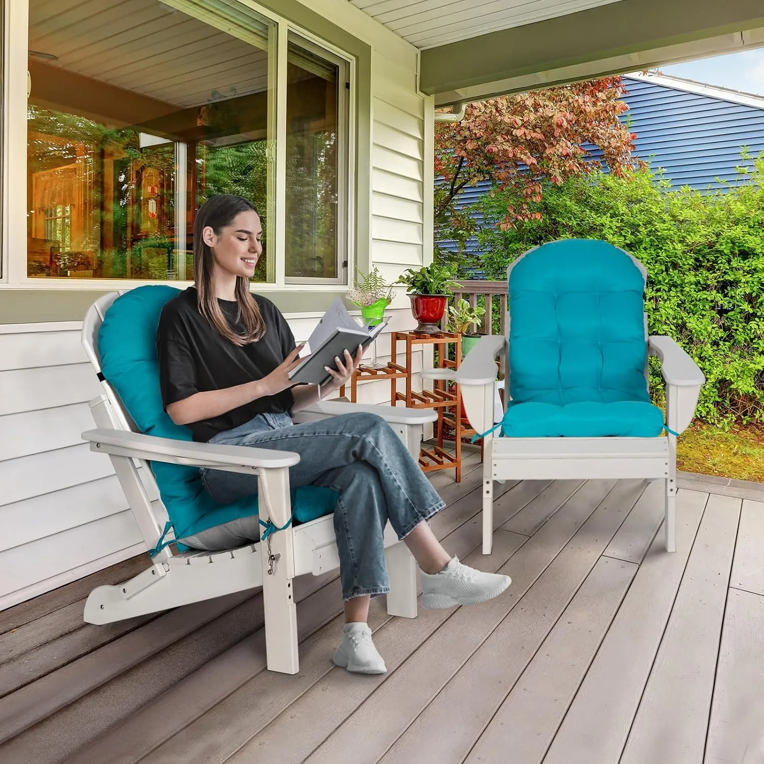 nalone 2 Pack Adirondack Cushion Rocking Chair Cushions High Back Adirondack Chair Cushion with Ties Patio Cushions for Outdoor Furniture (2 Pack, Blue)