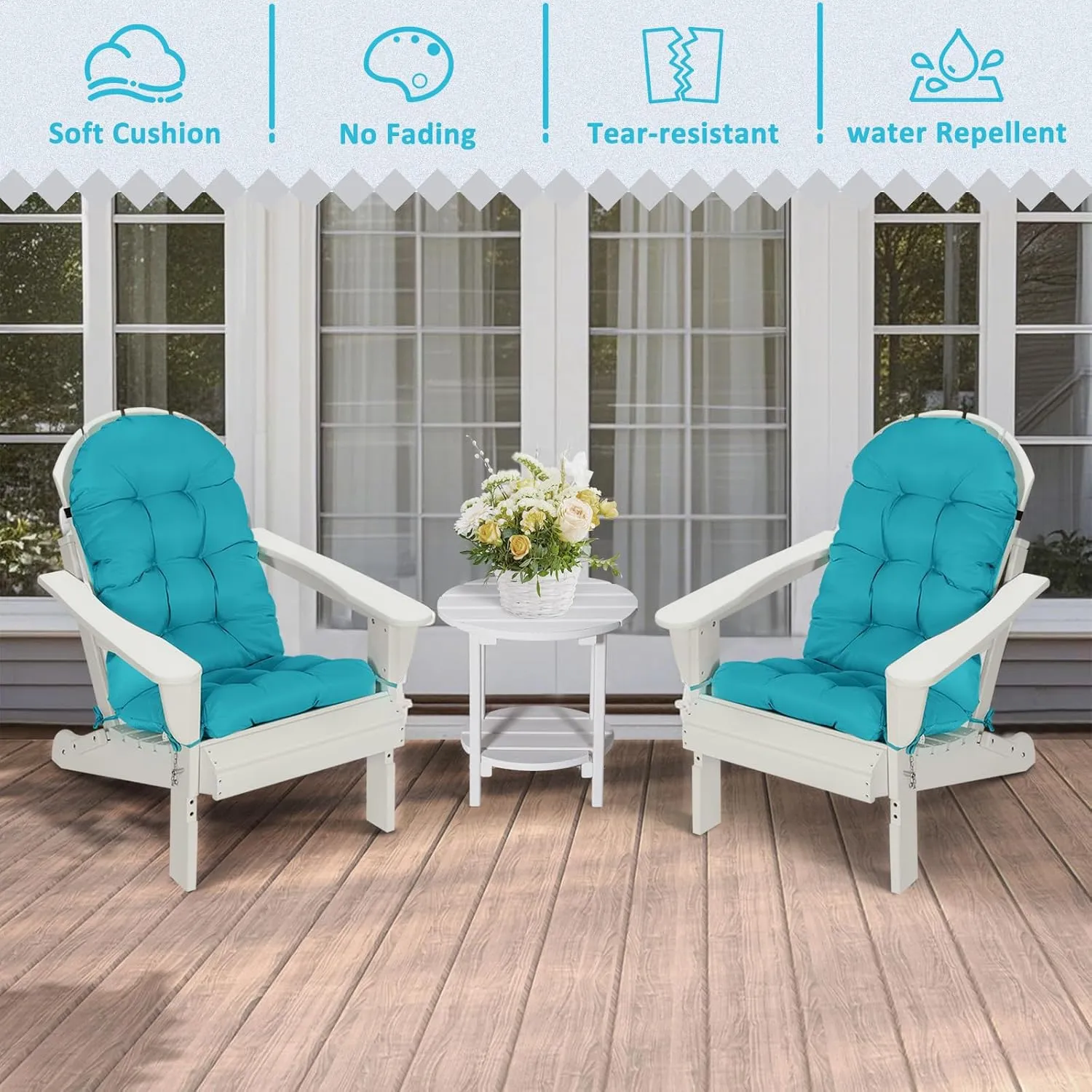 nalone 2 Pack Adirondack Cushion Rocking Chair Cushions High Back Adirondack Chair Cushion with Ties Patio Cushions for Outdoor Furniture (2 Pack, Blue)