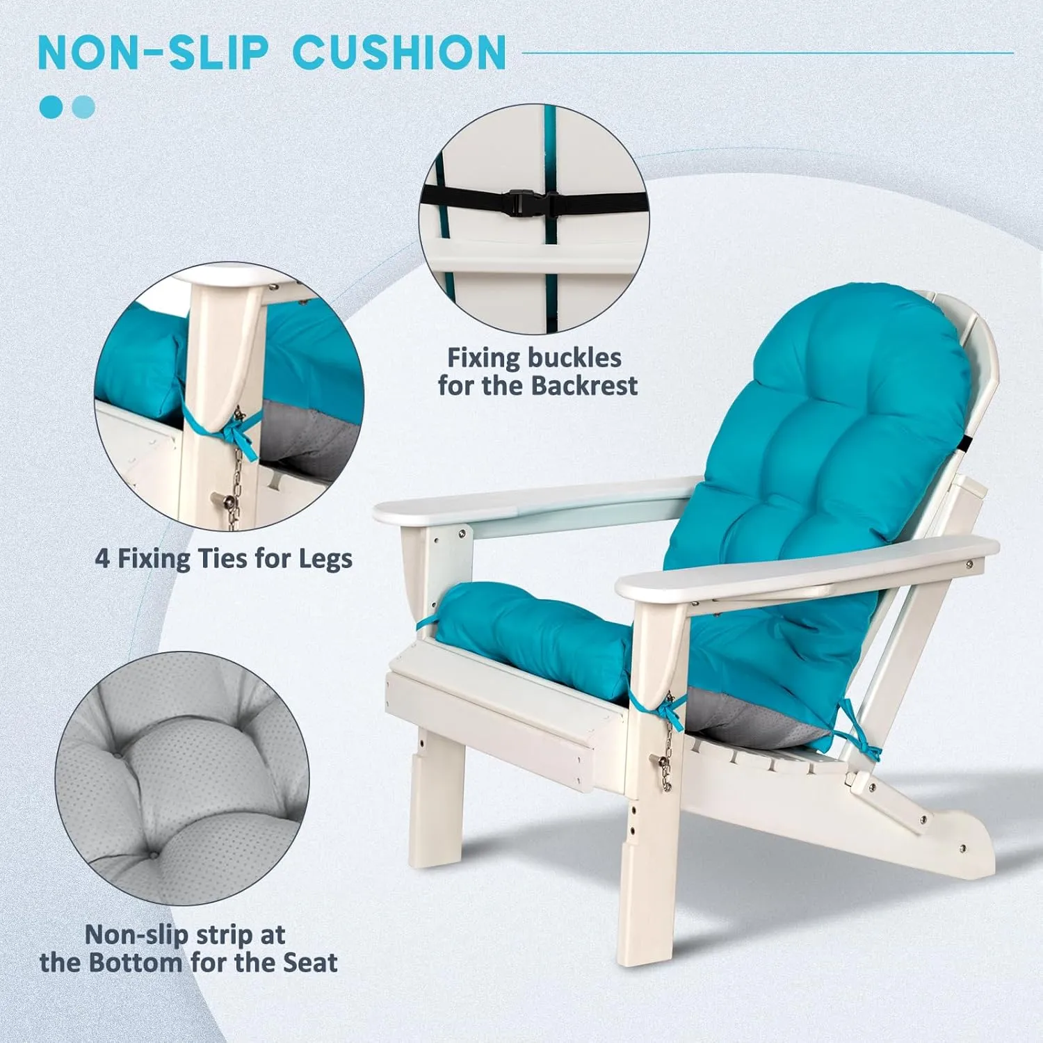 nalone 2 Pack Adirondack Cushion Rocking Chair Cushions High Back Adirondack Chair Cushion with Ties Patio Cushions for Outdoor Furniture (2 Pack, Blue)