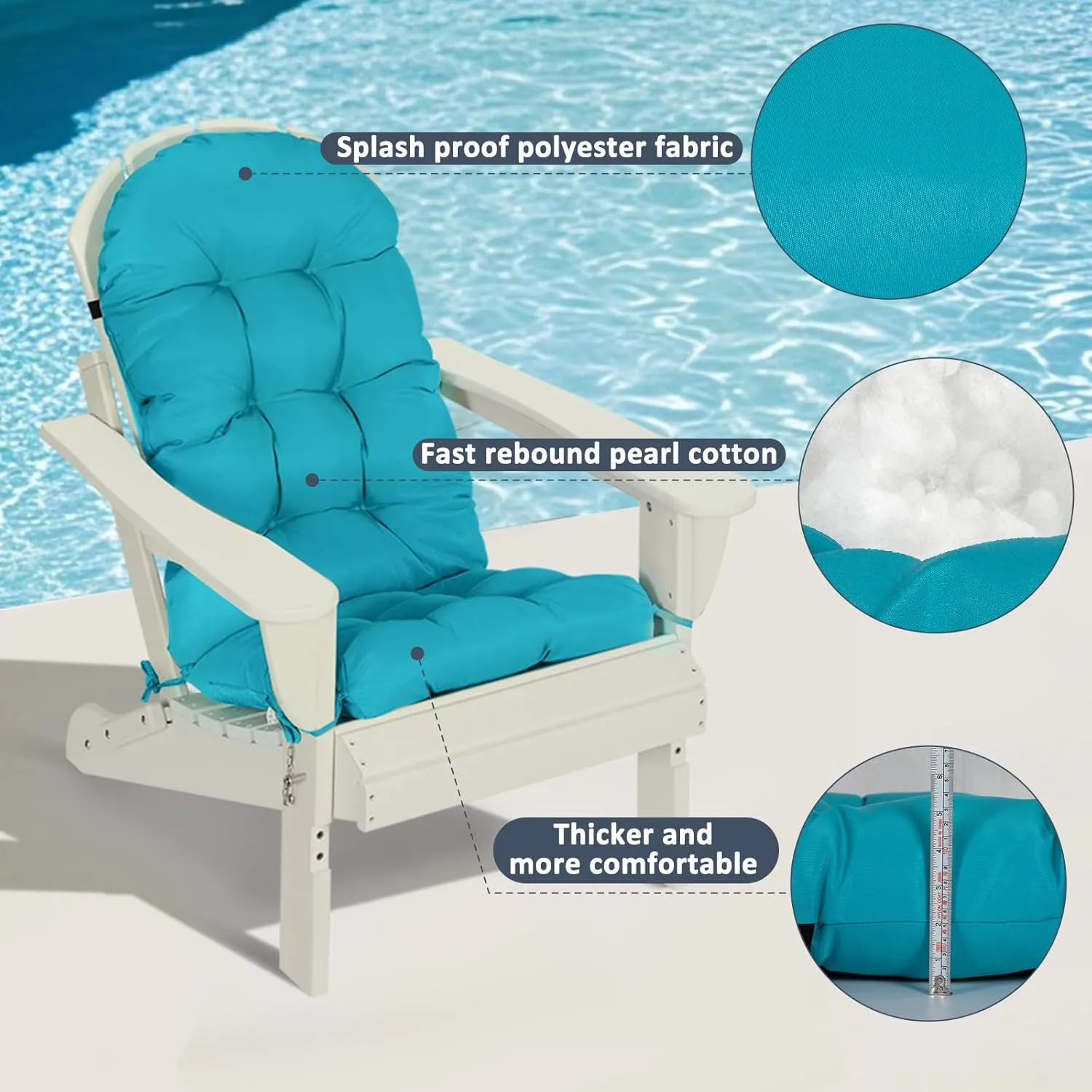 nalone 2 Pack Adirondack Cushion Rocking Chair Cushions High Back Adirondack Chair Cushion with Ties Patio Cushions for Outdoor Furniture (2 Pack, Blue)