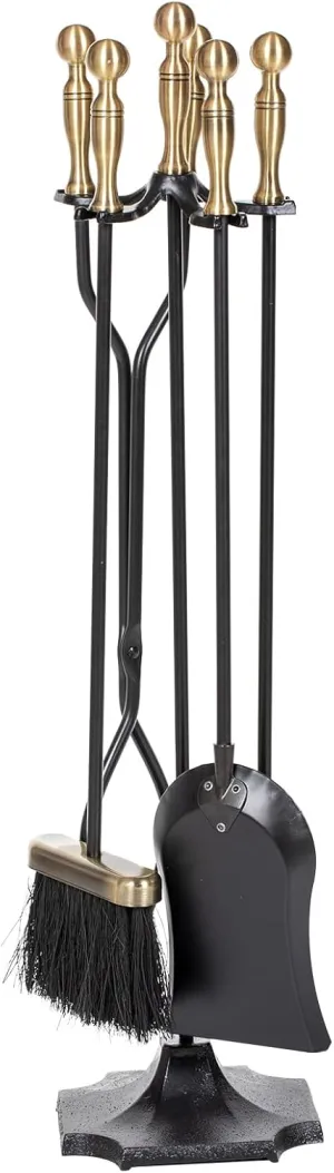 nalone 5 Pieces Fireplace Tools Set, Brass Handles Wrought Iron Fireplace Accessories Set with Poker, Tong, Shovel, Brush, Fire Place Tools Indoor Outdoor (Antique Bronze)