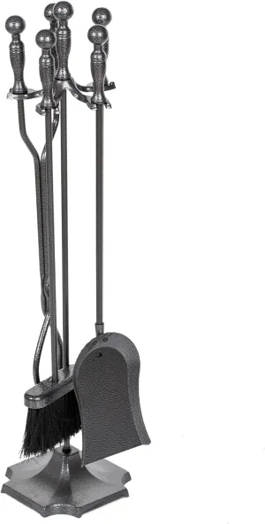 nalone 5 Pieces Fireplace Tools Set, Wrought Iron with Silver Pattern Fireplace Accessories Set with Poker, Tong, Shovel, Brush, Fire Place Tools Indoor Outdoor (Grey)