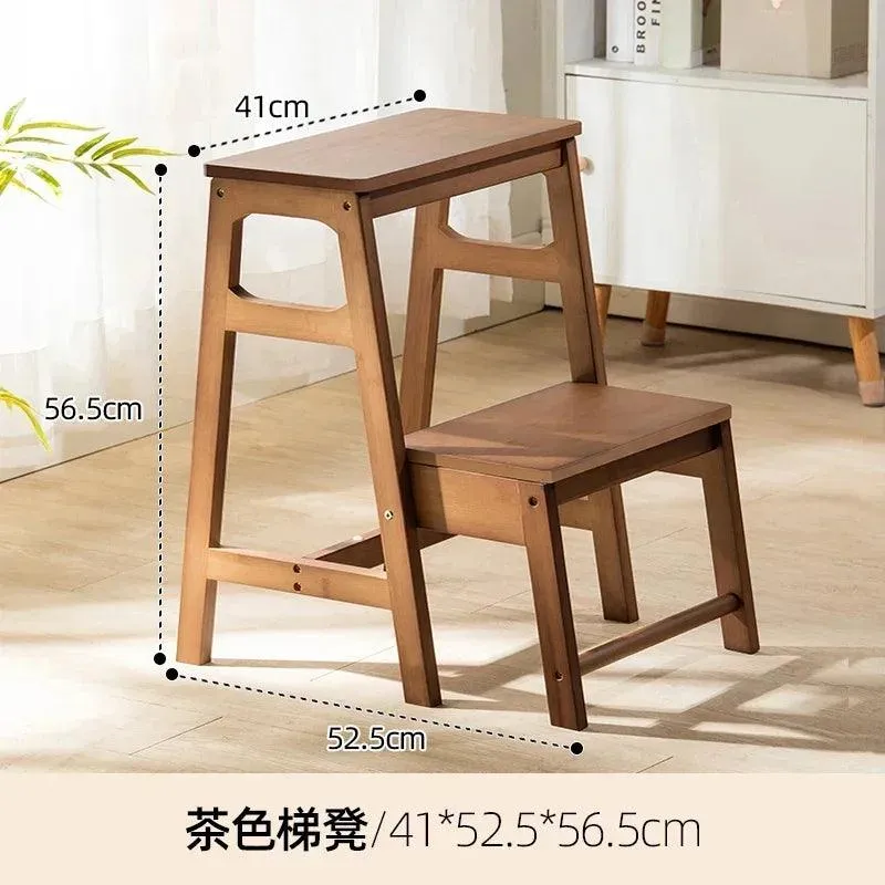 Natural Bamboo Herringbone Ladder Stool | Multi-functional Kitchen Resin Rattan Step Stool