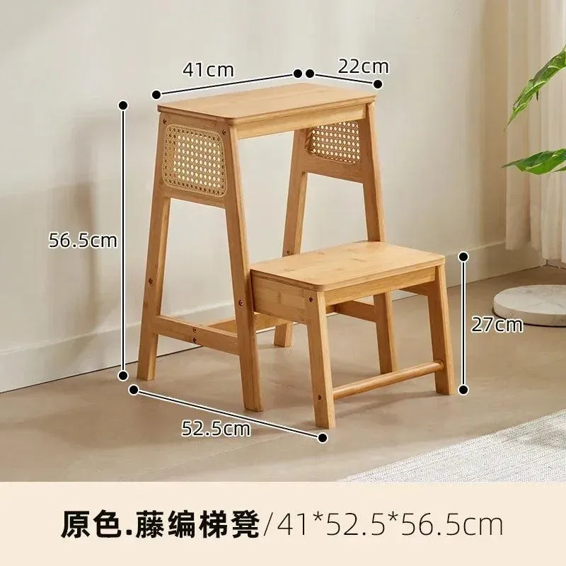 Natural Bamboo Herringbone Ladder Stool | Multi-functional Kitchen Resin Rattan Step Stool