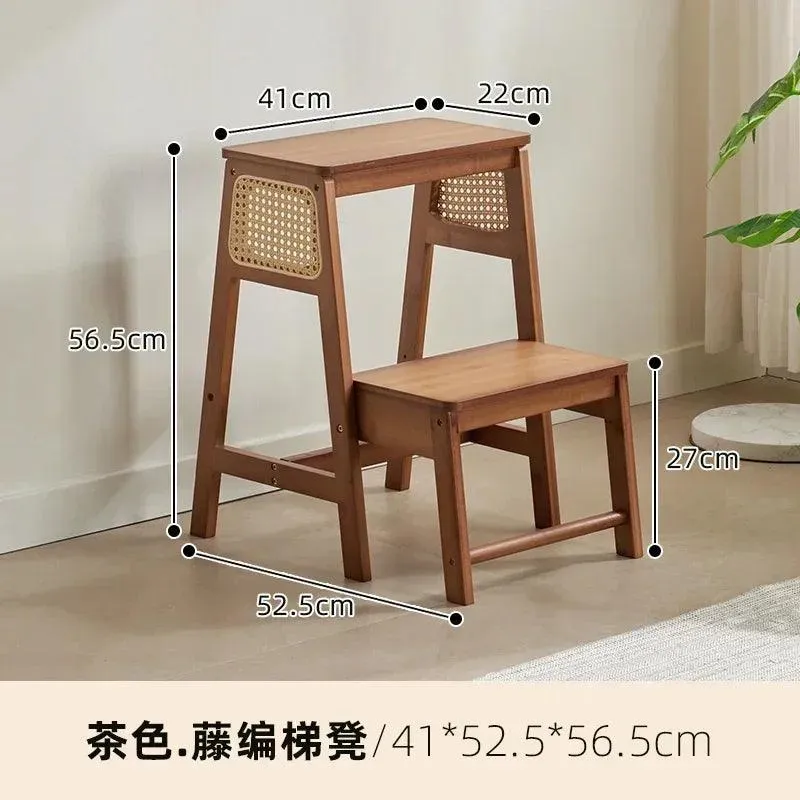 Natural Bamboo Herringbone Ladder Stool | Multi-functional Kitchen Resin Rattan Step Stool