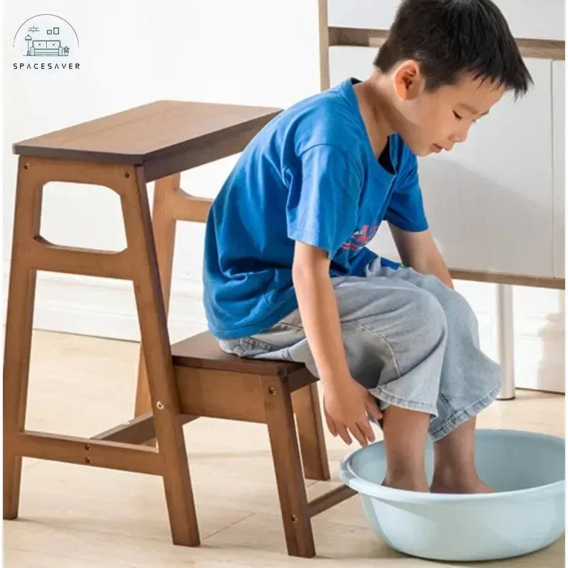 Natural Bamboo Herringbone Ladder Stool | Multi-functional Kitchen Resin Rattan Step Stool