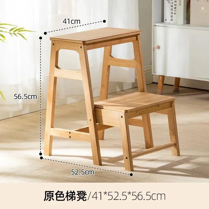 Natural Bamboo Herringbone Ladder Stool | Multi-functional Kitchen Resin Rattan Step Stool
