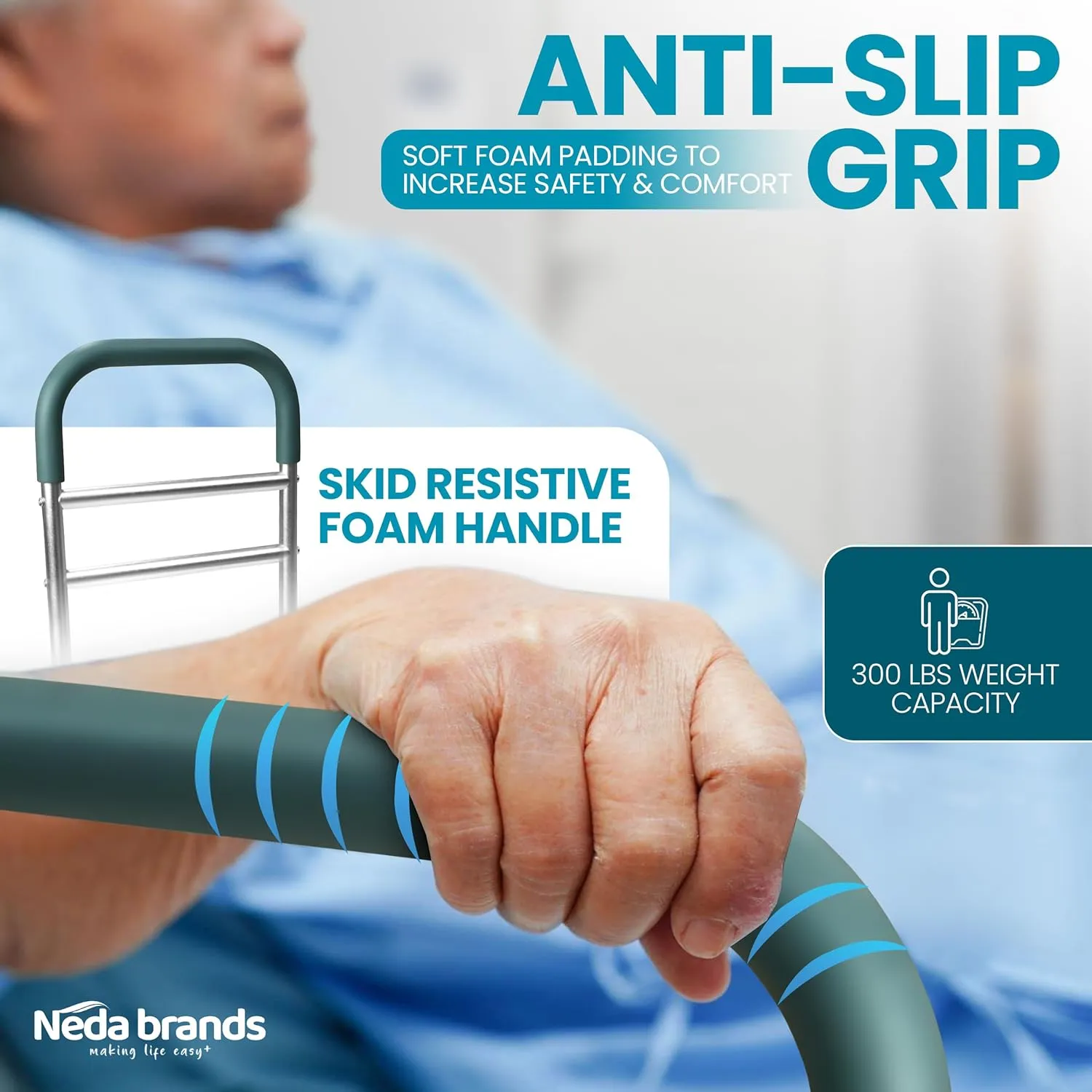NEDA Adjustable Bed Rails for Elderly Adults – Medical Bed Assist Handle, Safety Support Rail for Seniors, Bedside Rail for All Bed Sizes, with Storage Bag ASTM F3186-17 & 16 CFR 1270 CPSC Certified