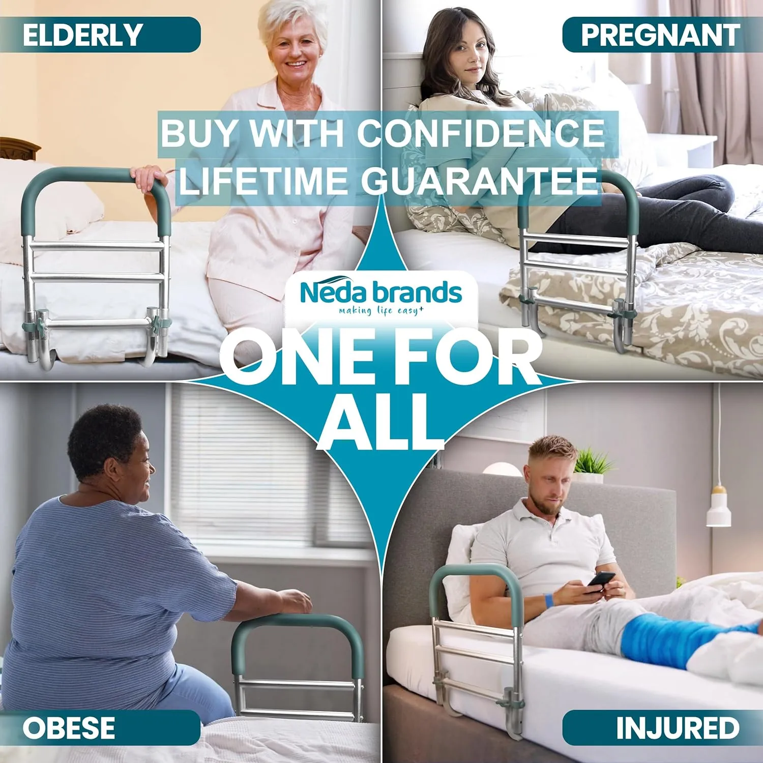 NEDA Adjustable Bed Rails for Elderly Adults – Medical Bed Assist Handle, Safety Support Rail for Seniors, Bedside Rail for All Bed Sizes, with Storage Bag ASTM F3186-17 & 16 CFR 1270 CPSC Certified