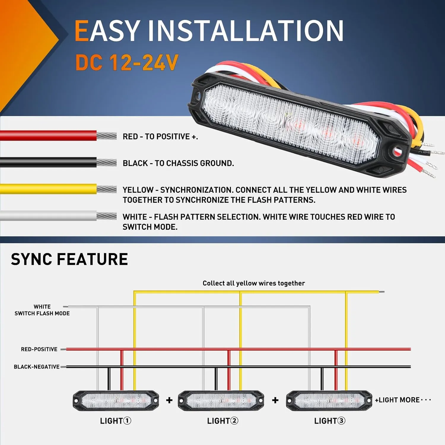 Nilight 6LED Emergency Strobe Lights 4PCS Ultra Slim Surface Mount Hazard Caution Light bar 12-24V Sync Feature Warning Flashing Light kit for Truck Car Vehicle ATV SUV UTV Red and Blue