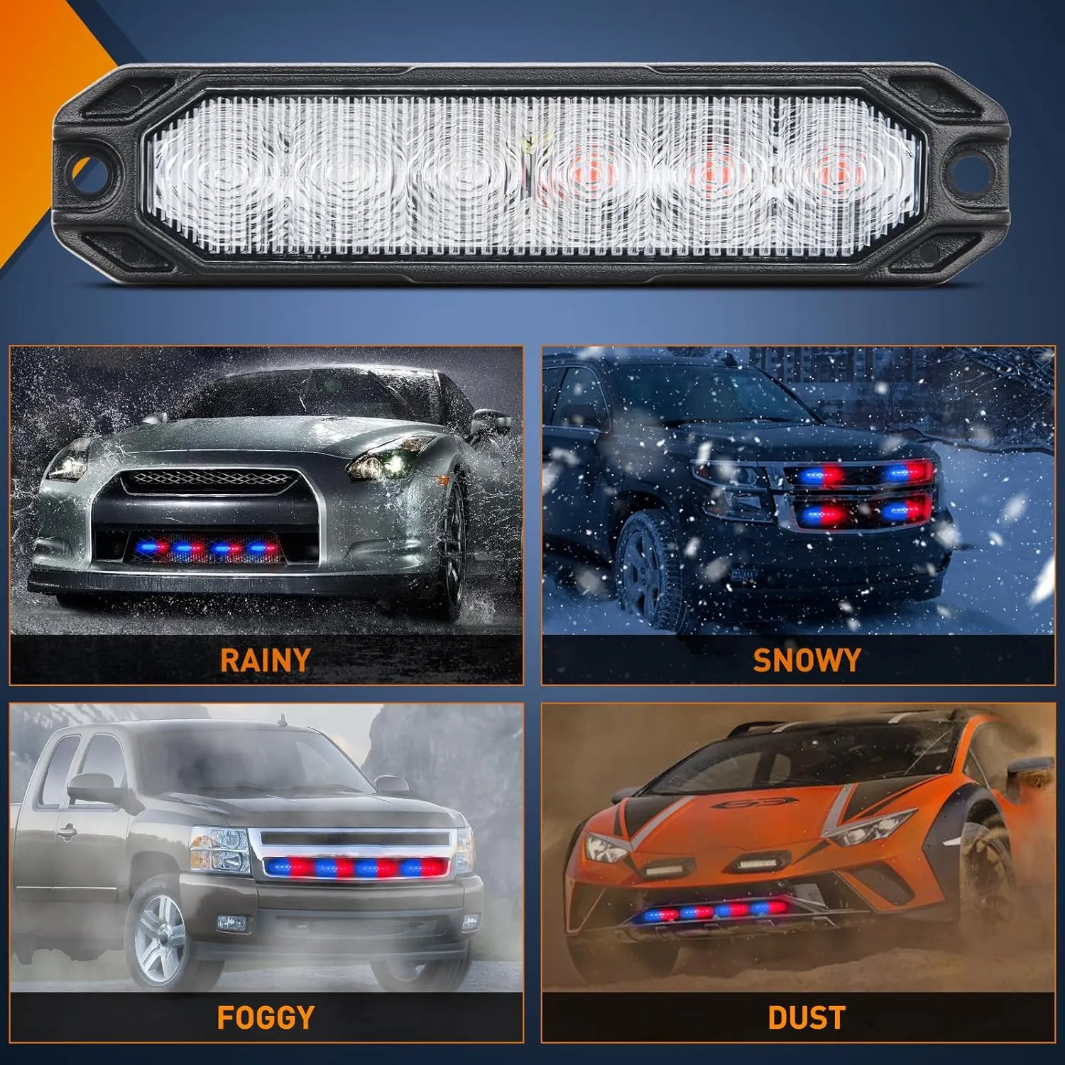 Nilight 6LED Emergency Strobe Lights 4PCS Ultra Slim Surface Mount Hazard Caution Light bar 12-24V Sync Feature Warning Flashing Light kit for Truck Car Vehicle ATV SUV UTV Red and Blue
