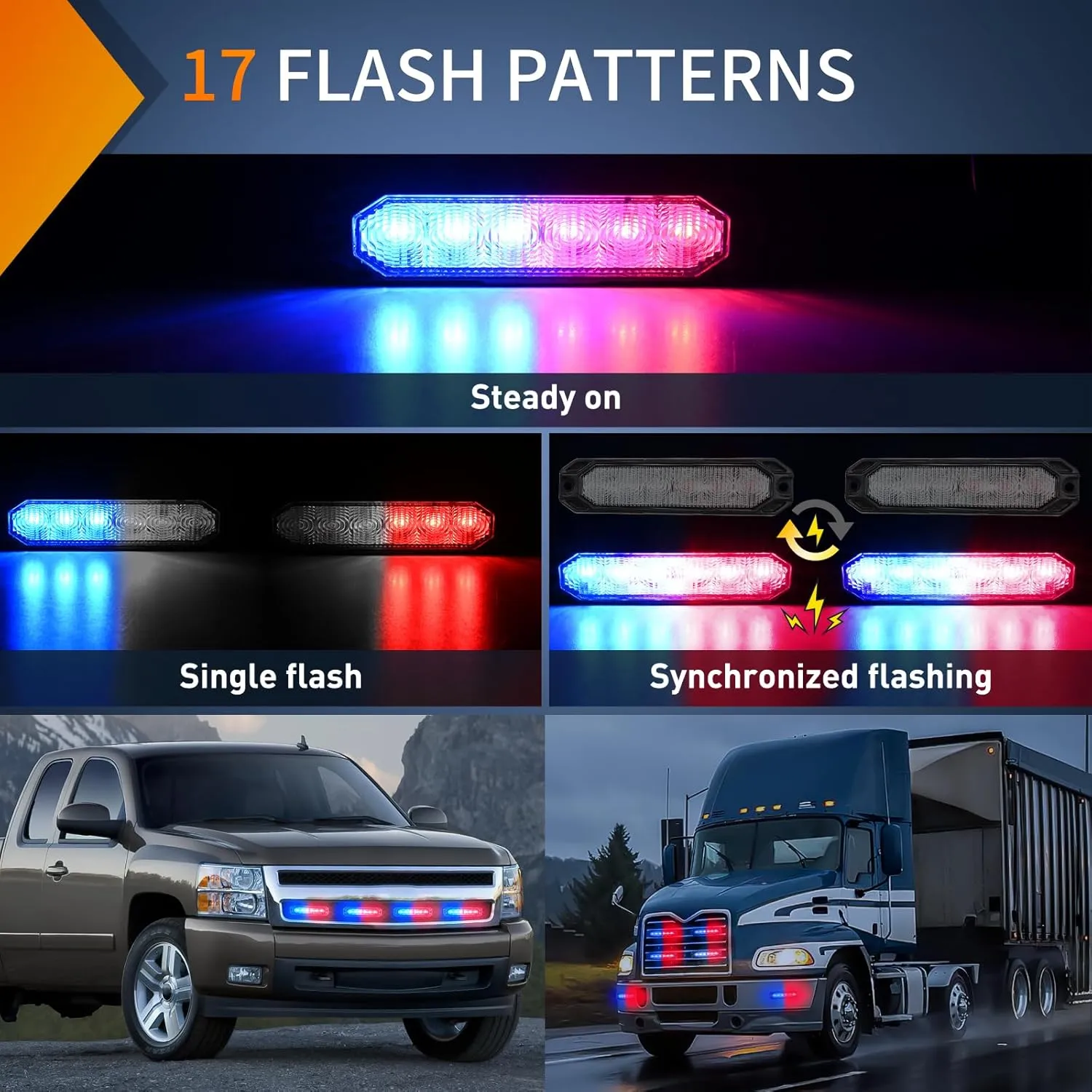 Nilight 6LED Emergency Strobe Lights 4PCS Ultra Slim Surface Mount Hazard Caution Light bar 12-24V Sync Feature Warning Flashing Light kit for Truck Car Vehicle ATV SUV UTV Red and Blue