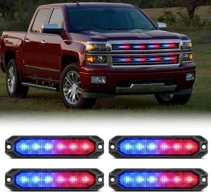 Nilight 6LED Emergency Strobe Lights 4PCS Ultra Slim Surface Mount Hazard Caution Light bar 12-24V Sync Feature Warning Flashing Light kit for Truck Car Vehicle ATV SUV UTV Red and Blue