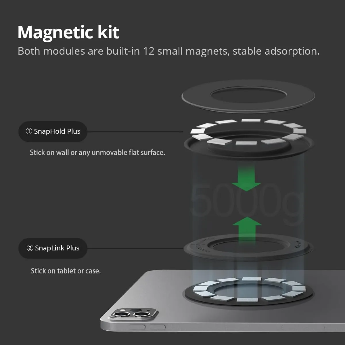 Nillkin Magnetic Kit iPad Wall Mount Holder for Surface, Fire Tablet, Fridge, Router Stand, Car Headrest - Black