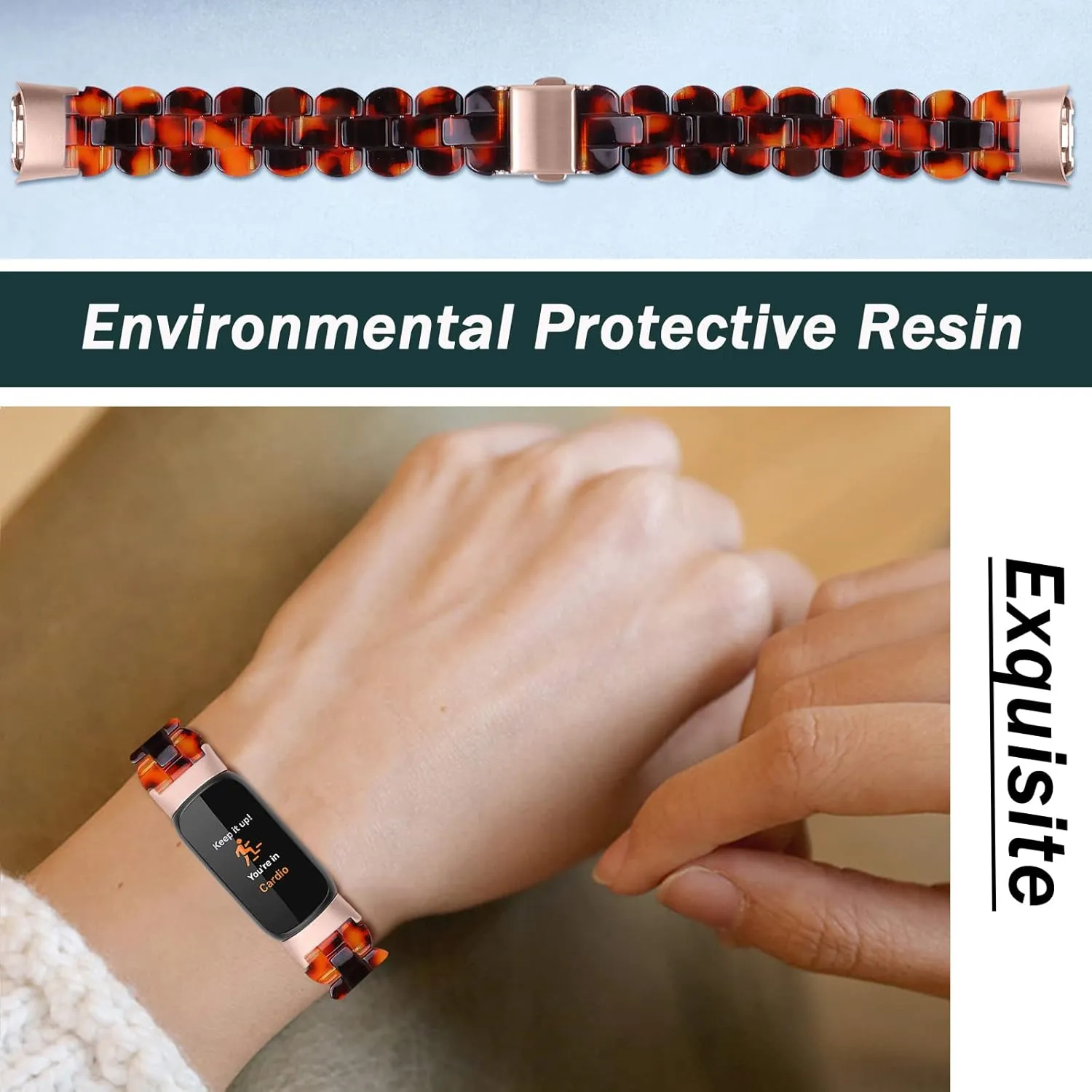 Ninki Compatible Fitbit Luxe Band - Resin Lightweight Smooth Replacement Band for Women & Men (Leopard)