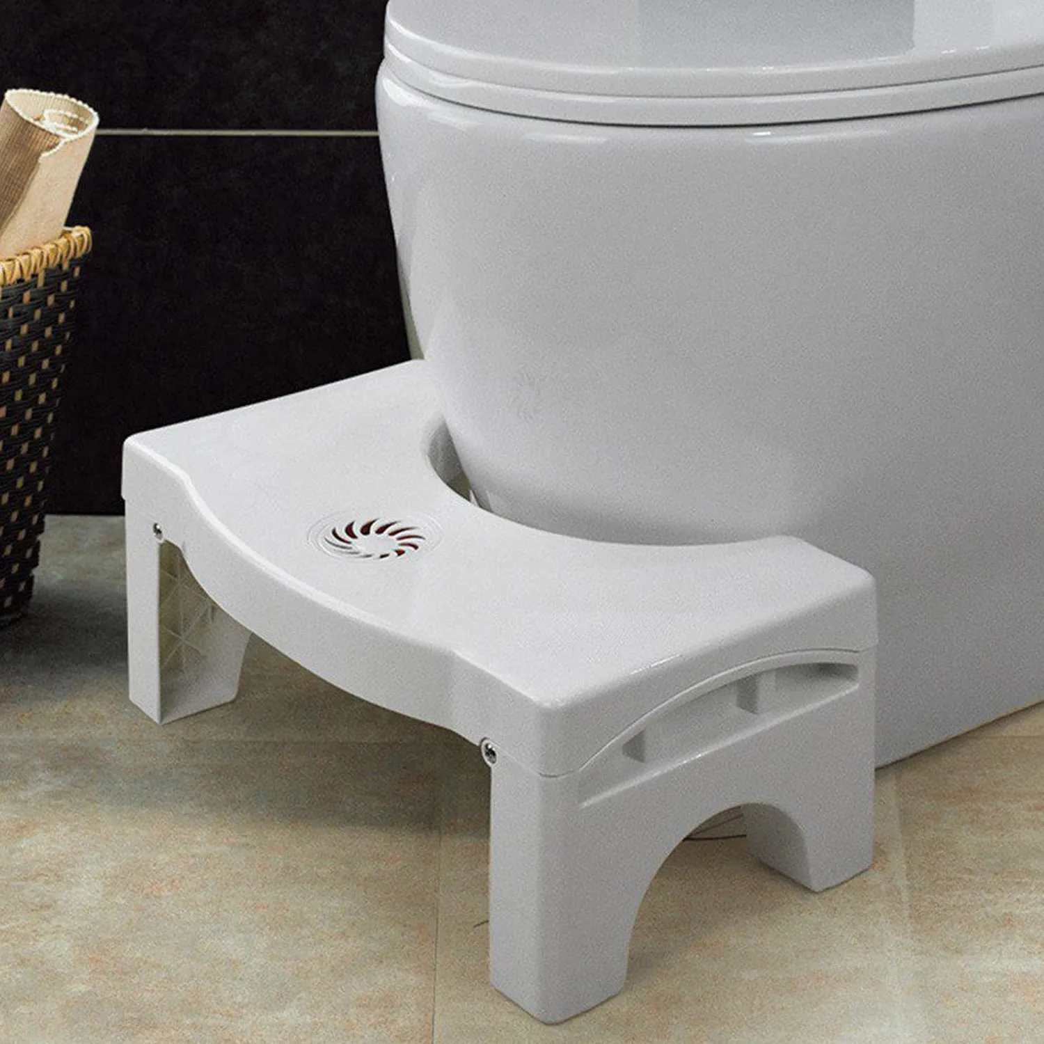 Non-Slip Folding Toilet Squat Stool - White