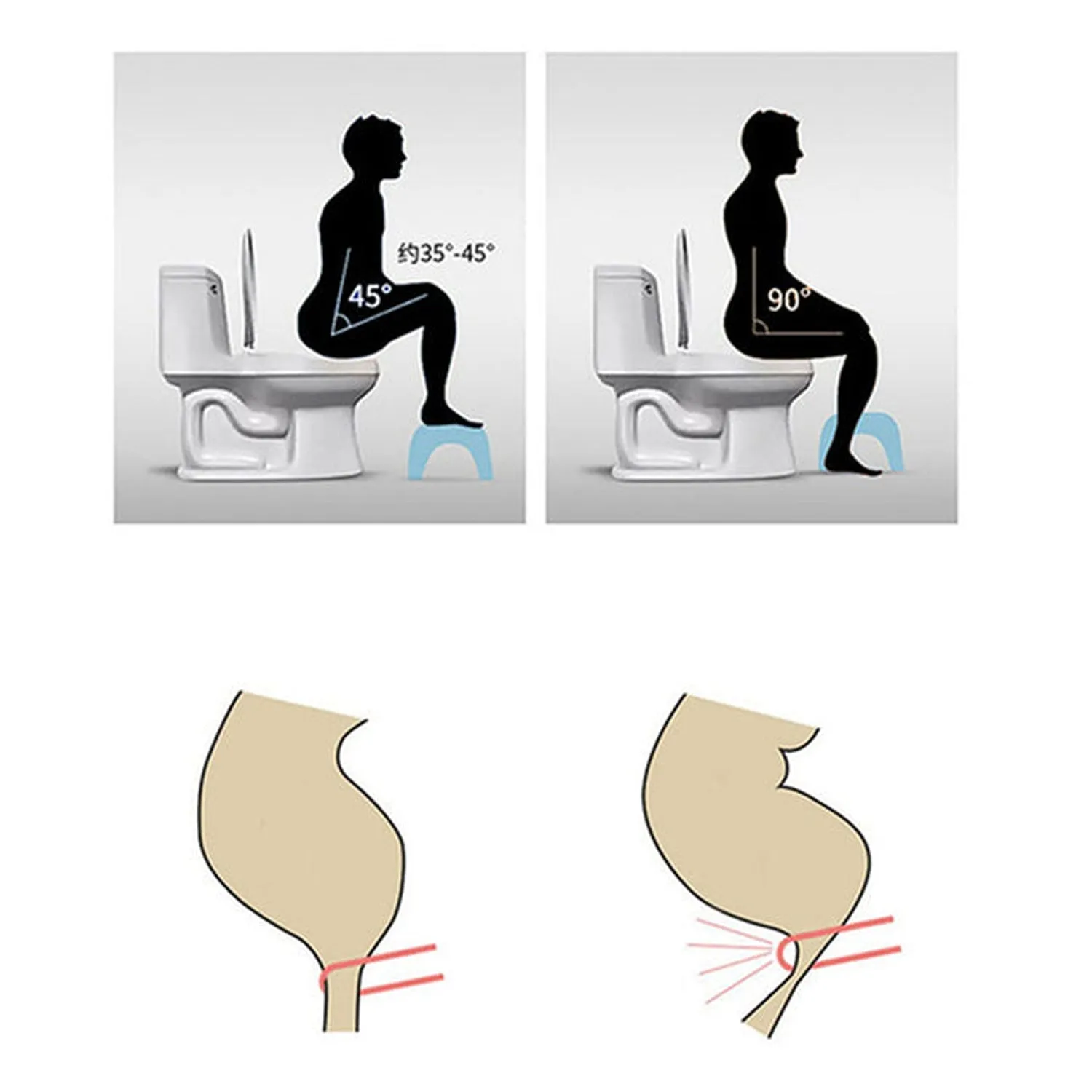 Non-Slip Folding Toilet Squat Stool - White