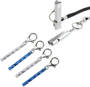 Noopel 2 Pack Emergency Whistles Lifeguard Safety Whistle with Lanyard and Keychain and 4 Pack Whistle for Teachers with Keychain
