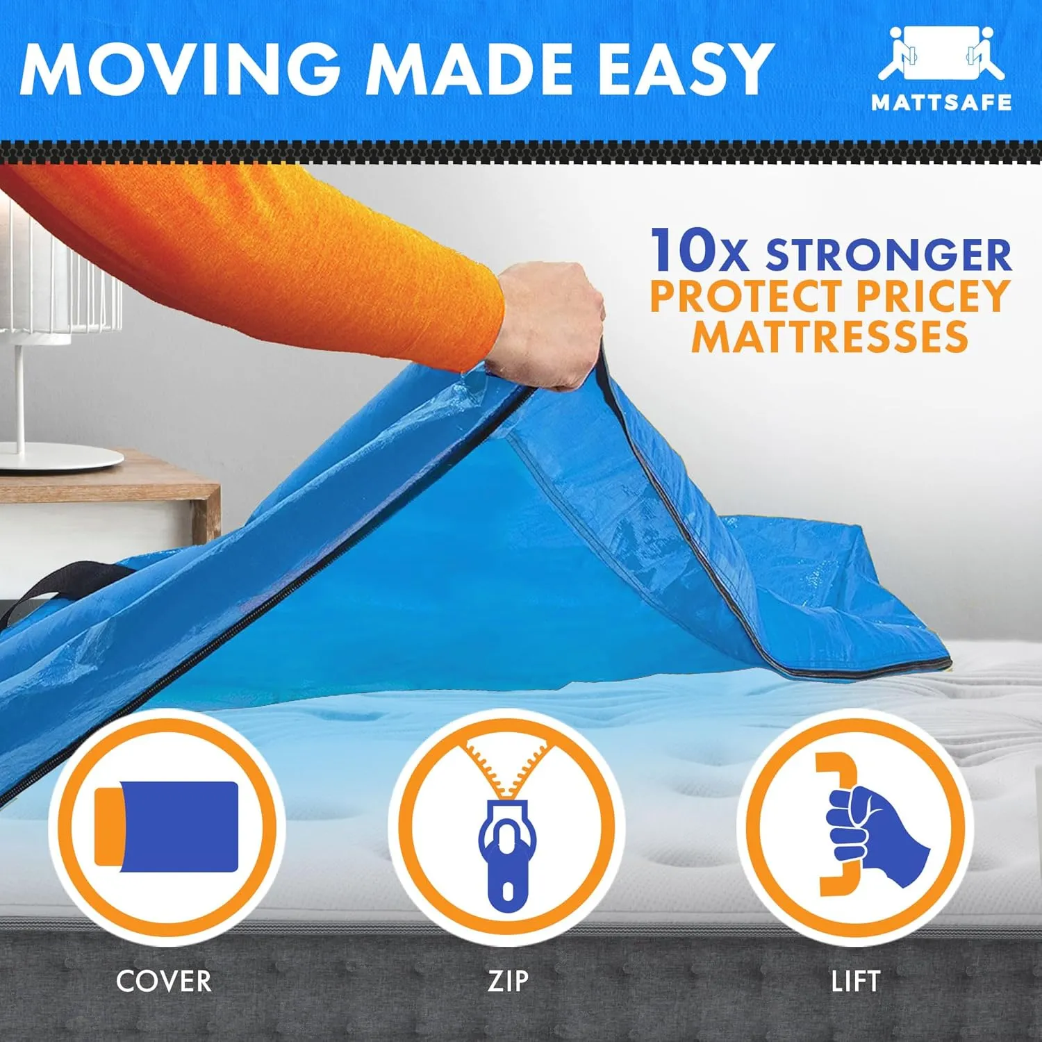 Nordic Elk Mattress Bags for Moving and Storage (Full) Heavy Duty Moving Supplies, 8 Sturdy Handles, Strong Zipper, Mattress Cover Bed Bags, Storage Cover Essentials Packing Protector