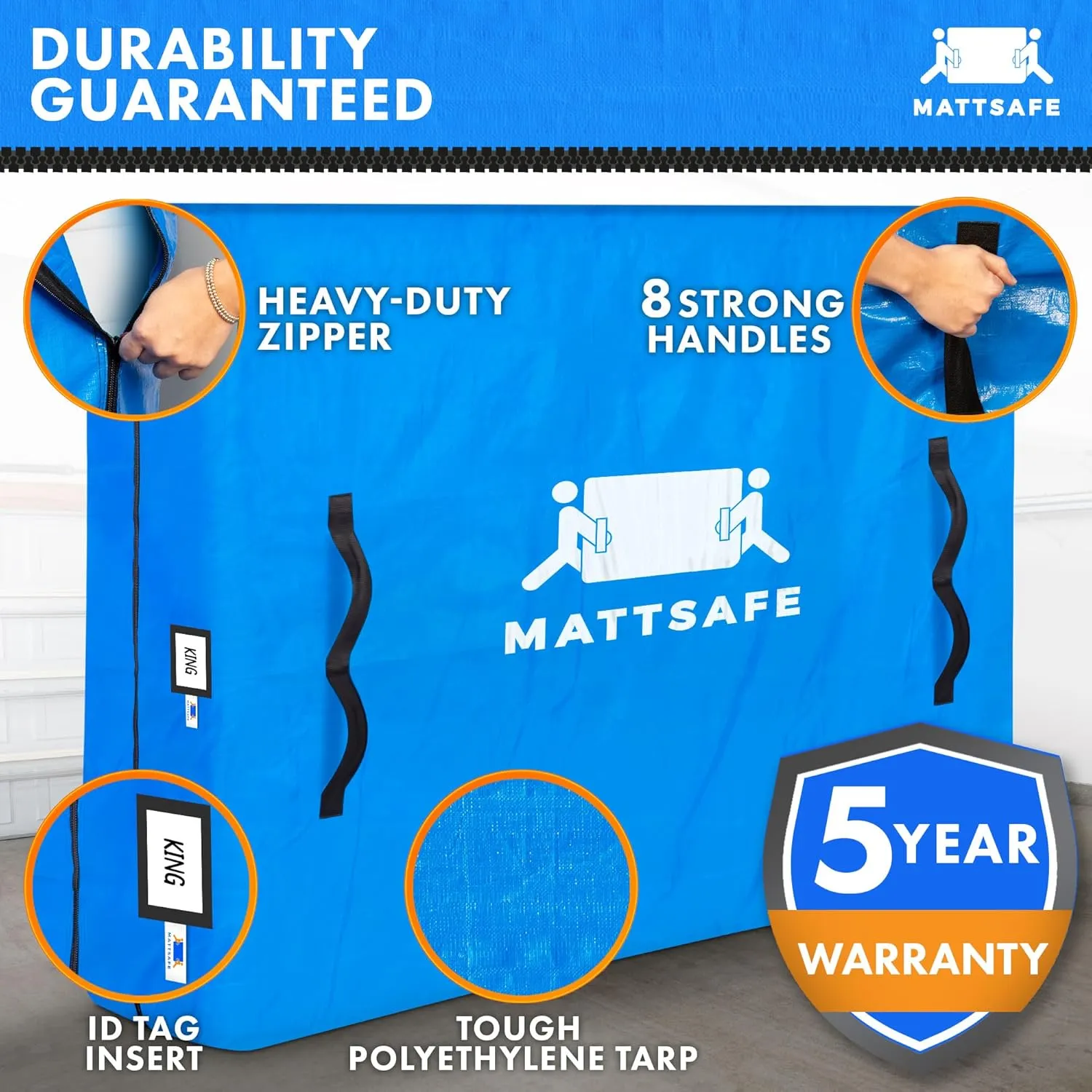 Nordic Elk Mattress Bags for Moving and Storage (King) Heavy Duty Moving Supplies, 8 Sturdy Handles, Strong Zipper, Mattress Cover Bed Bags, Storage Cover Essentials Packing Protector