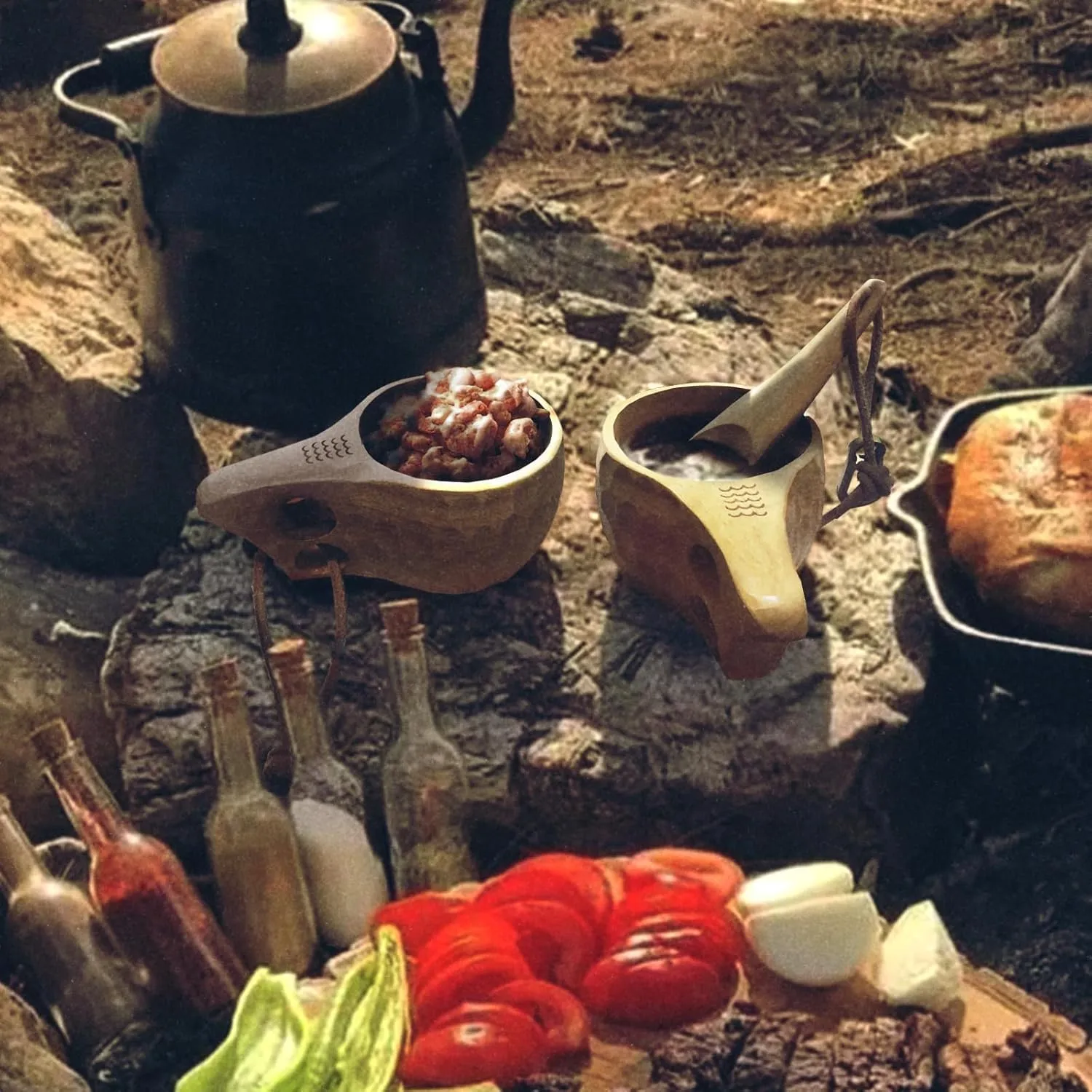 Nordic Kuksa 8oz (225ml), Handcrafted Wooden Camping Cup Set – Bushcraft Gear. Crafted from natural hardwood. Wilds-to-Home Ready! Carved Grip Grooves – Wood-Bite Traction!