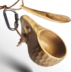 Nordic Kuksa 8oz (225ml), Handcrafted Wooden Camping Cup Set – Bushcraft Gear. Crafted from natural hardwood. Wilds-to-Home Ready! Carved Grip Grooves – Wood-Bite Traction!