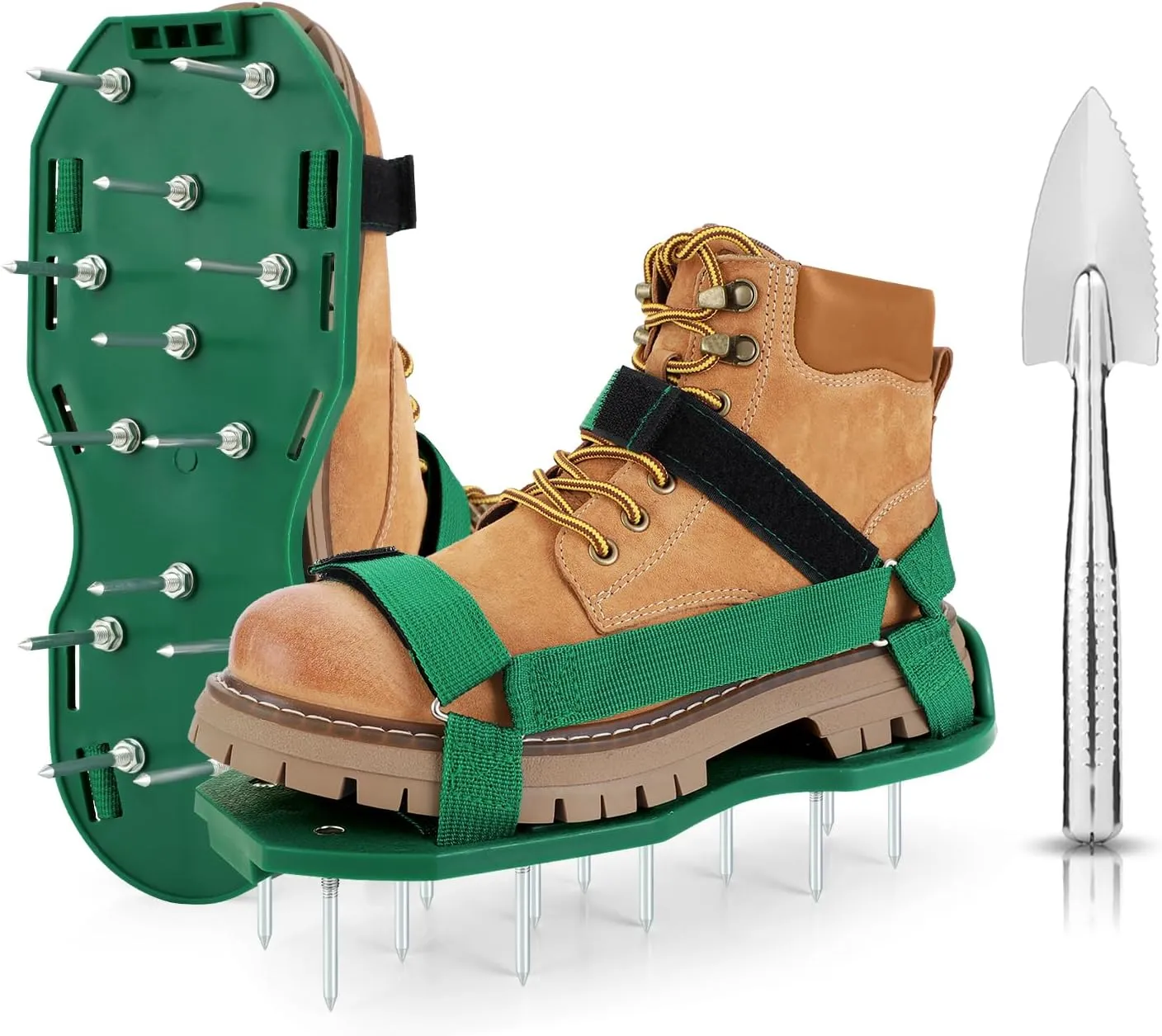 Ohuhu Lawn Aerator Shoes for Grass: Free-Installation Aeration Shoes with Stainless Steel Shovel, Heavy Duty Spike Aerating Sandals Lawn Equipment Tool with Hook & Loop Straps for Yard Patio Garden