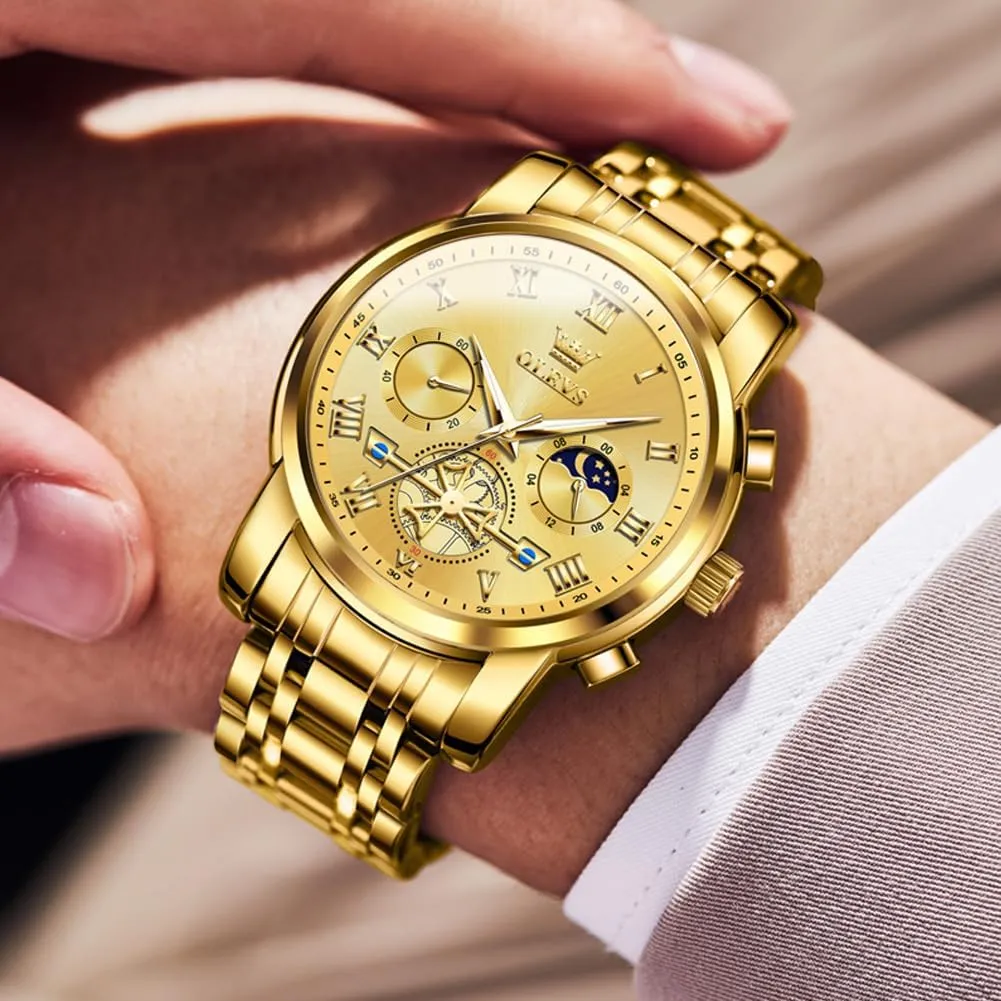 OLEVS Mens Watches Waterproof Stainless Steel Adjustable Bracelet Watch Quartz Analog Watch for Men Fashion Business Classic Mens's Wrist watch's Casual Watches Gold/Blue/Black/White/Face/Dial