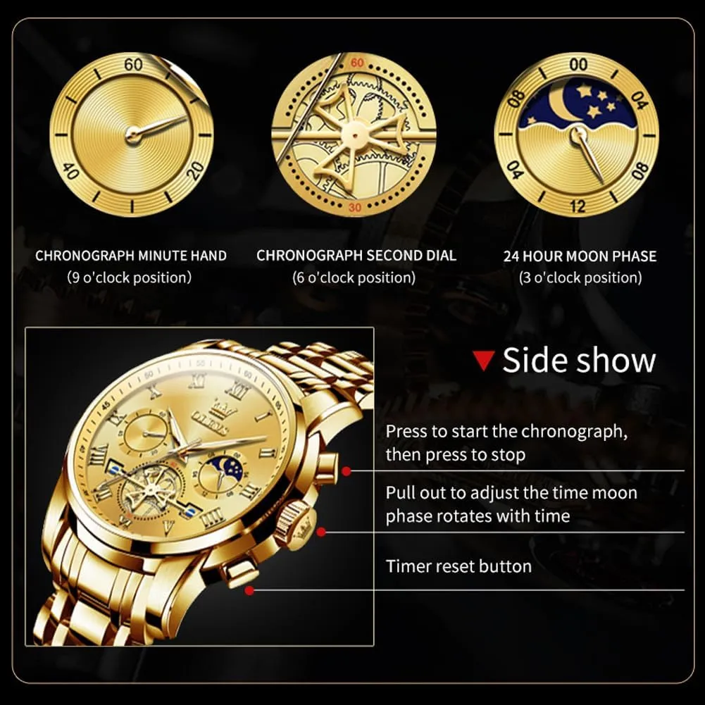 OLEVS Mens Watches Waterproof Stainless Steel Adjustable Bracelet Watch Quartz Analog Watch for Men Fashion Business Classic Mens's Wrist watch's Casual Watches Gold/Blue/Black/White/Face/Dial