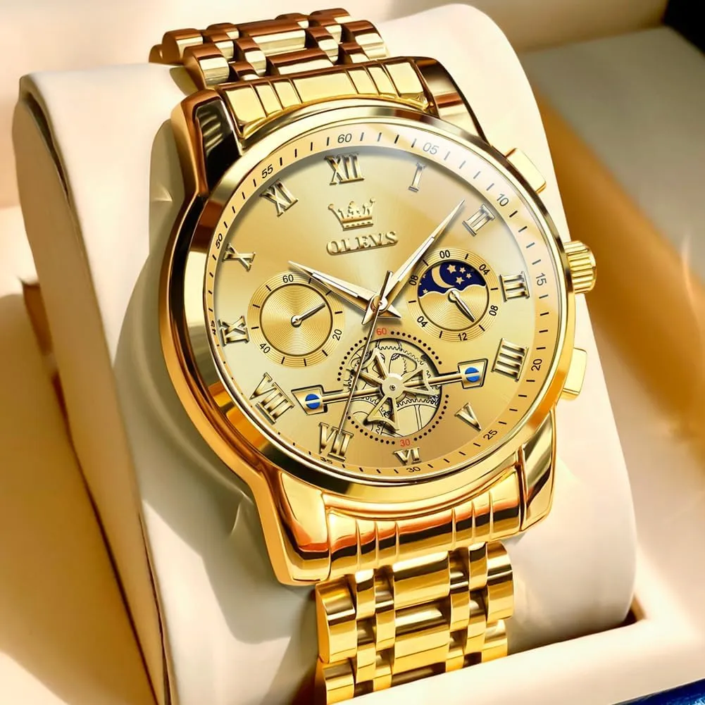 OLEVS Mens Watches Waterproof Stainless Steel Adjustable Bracelet Watch Quartz Analog Watch for Men Fashion Business Classic Mens's Wrist watch's Casual Watches Gold/Blue/Black/White/Face/Dial