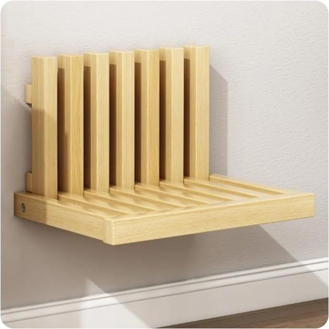 OLizee® Wall-Mounted Folding Stool Shower Seat Bench Entryway Stool Chair Wood Porch Chair Solid Invisible Shoe Changing Stool for Kids Adults Maximum Load 150lb Wood Color