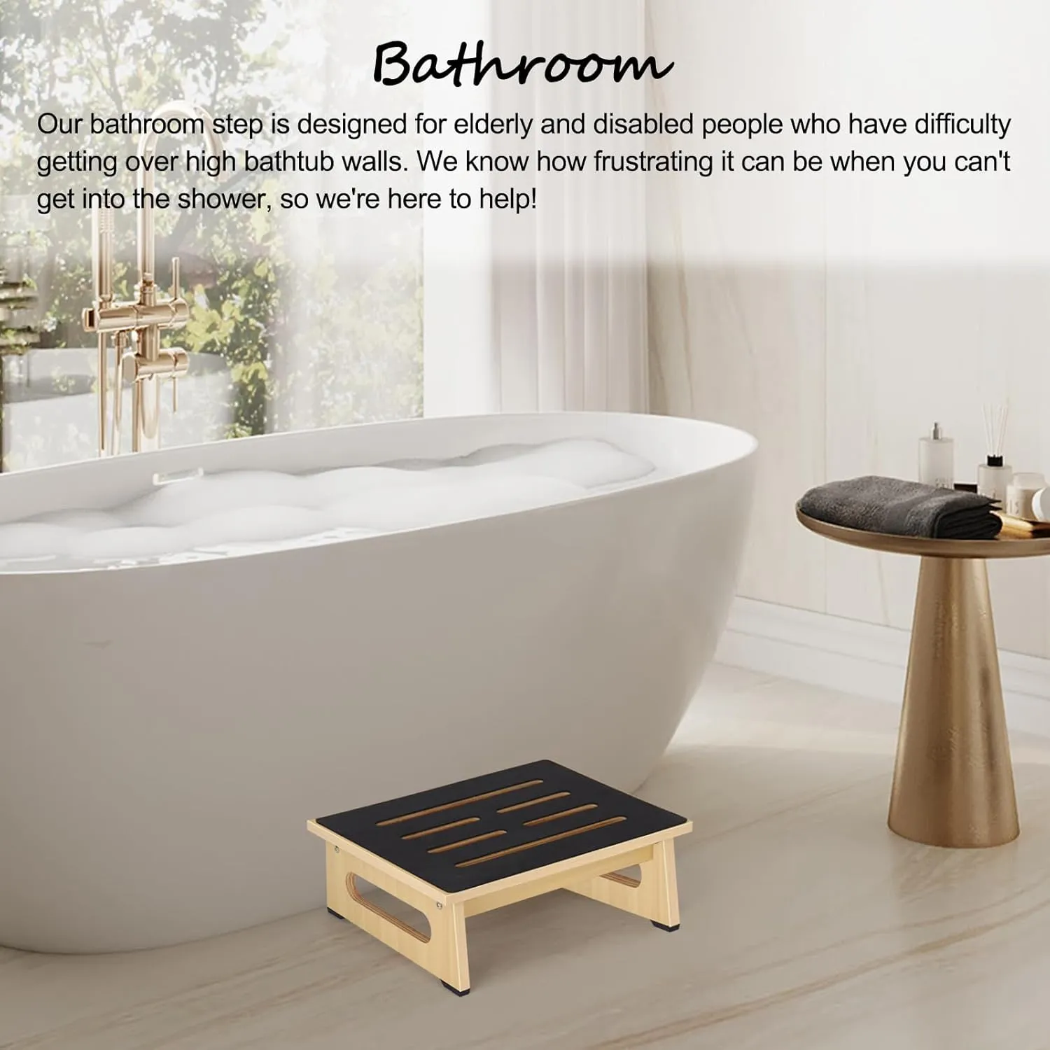 One Step Stool for Adults Seniors with Non-Slip Rubber Step Surface, 5.5" Heavy Duty Wooden Stepping Stools with 450 LBS Capacity for Bedroom Kitchen Bathroom, Bed Steps for High Beds, Bedside Support