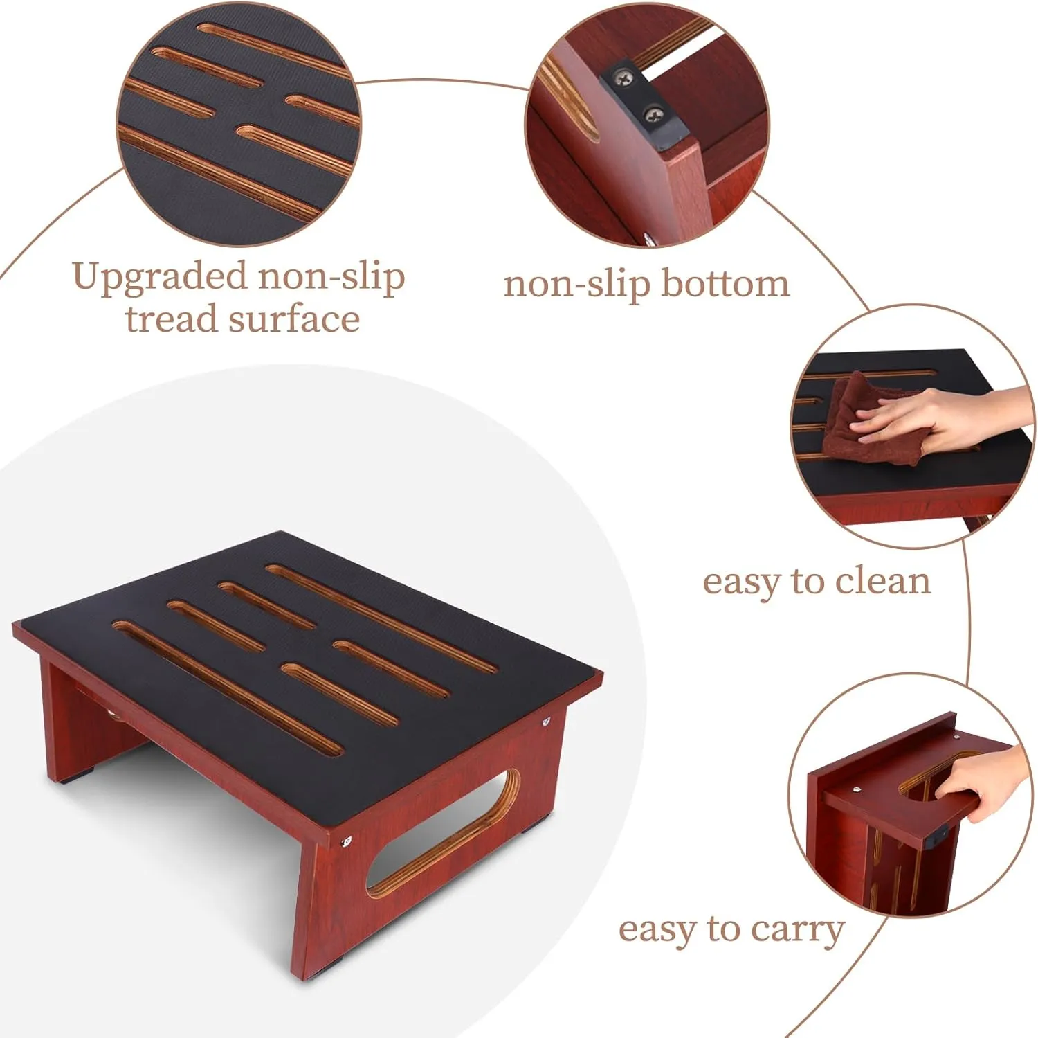 One Step Stool for Adults Seniors with Non-Slip Rubber Step Surface, 6.9" Heavy Duty Wood Stepping Stool with 450 LB Capacity Bed Steps for High Beds, Bathroom, Bedroom, Kitchen & Kids Bedside Support