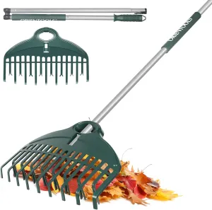 ORIENTOOLS Garden Leaf Rake - 17 Inch Head, Double Row Tine, Lightweight Steel & Poly, Foldable