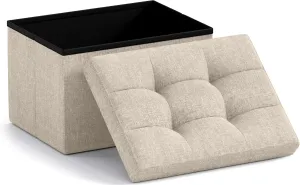 Ornavo Home Small Storage Ottoman Foldable Collapsible Rectangle Linen Ottoman Foot Rest Stool Seat, for Living Room, Bedroom, Home Office, Dorm - 12 x 16 x 12, Beige